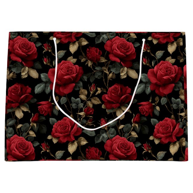 Elegant djupröd ros svart blommönster (Framsidan)