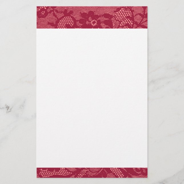 Elegant djupröd spetsgräns Romantisk Brevpapper (Framsida)