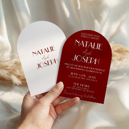 Elegant djupröd vit burgundisk välvd bröllopsinbju inbjudningar
