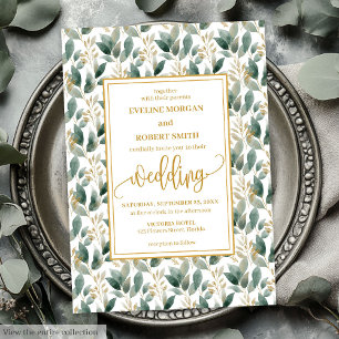 Elegant djupt grönt guld eucalyptus bröllopsinbjud inbjudningar