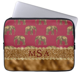 Elegant Djurutskrift Elephant Monogram Burgundy Laptop Fodral