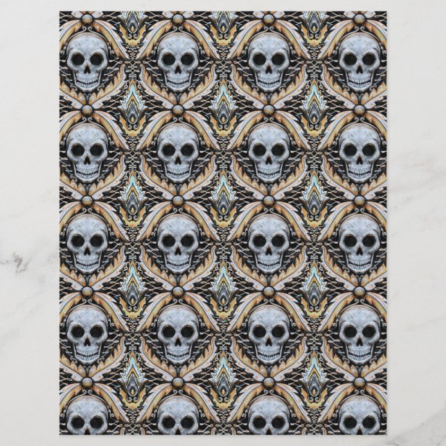 elegant dödskalle halloween damast scrapbok papper (Framsida)