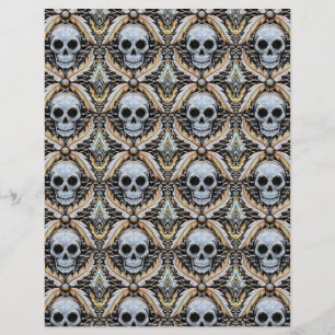 elegant dödskalle halloween damast scrapbookpapper