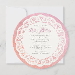 Elegant Doilybaby showerinbjudan/rosa korall Inbjudningar