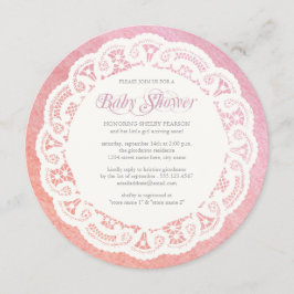 Elegant Doilybaby showerinbjudan/rosa korall Inbjudningar