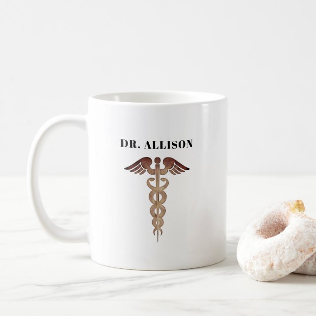 Elegant Doktor Guld Caduceus Symbol Personlig Kaffemugg (Med munk)