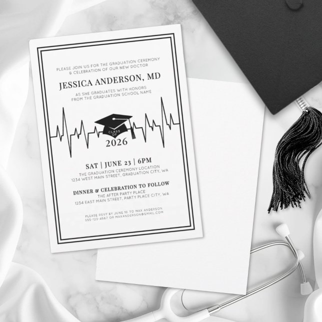 Elegant Doktor Sjukvårdshögskolan Studenten Inbjudningar (Elegant Doctor Medical Nursing School Graduation Invitation)