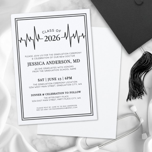 Elegant Doktors Sjuksköterske Skola Examen Inbjudningar (Elegant Doctor Medical Nursing School Graduation Invitation)