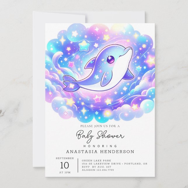 Elegant Dolphin Baby Shower Inbjudningar (Framsida)