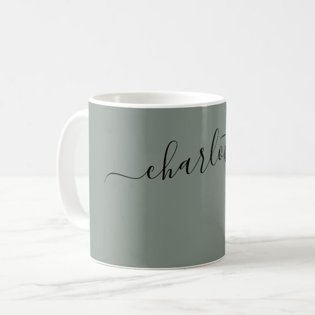 Elegant Dolphin Grå Färg Namn Personlig Kaffemugg (Framsida vänster)