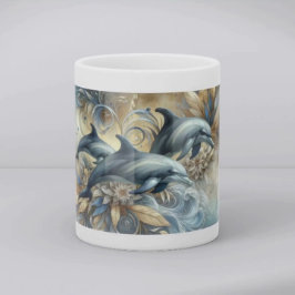 Elegant Dolphins with Golden Floral Waves Kaffemugg