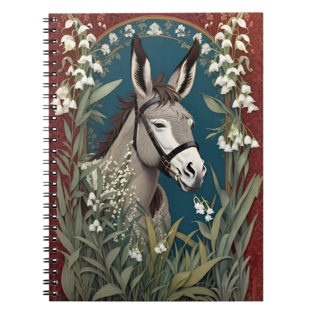 Elegant Donkey och Lily The Valley Flowers Anteckningsbok (Framsidan)