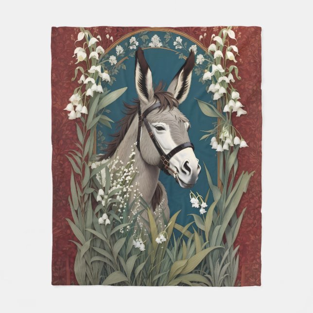 Elegant Donkey och Lily The Valley Flowers Fleecefilt (Framsidan)