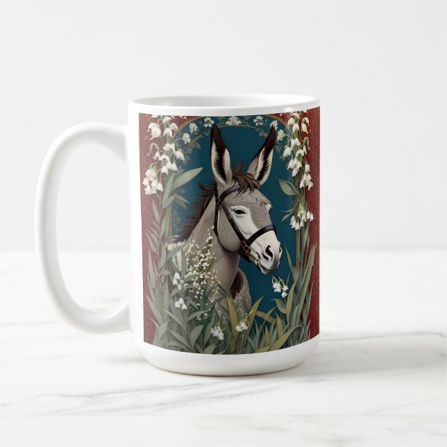 Elegant Donkey och Lily The Valley Flowers Kaffemugg (Vänster)