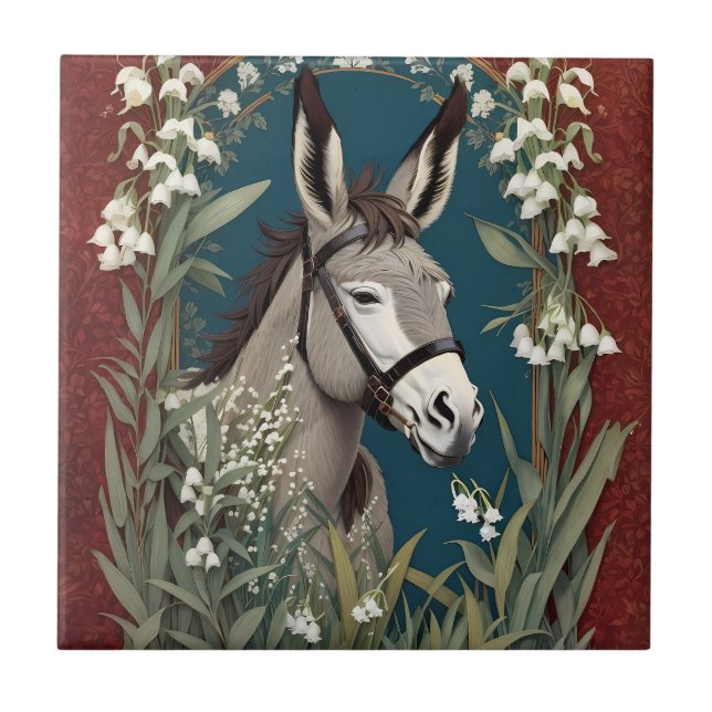 Elegant Donkey och Lily The Valley Flowers Kakelplatta (Framsidan)