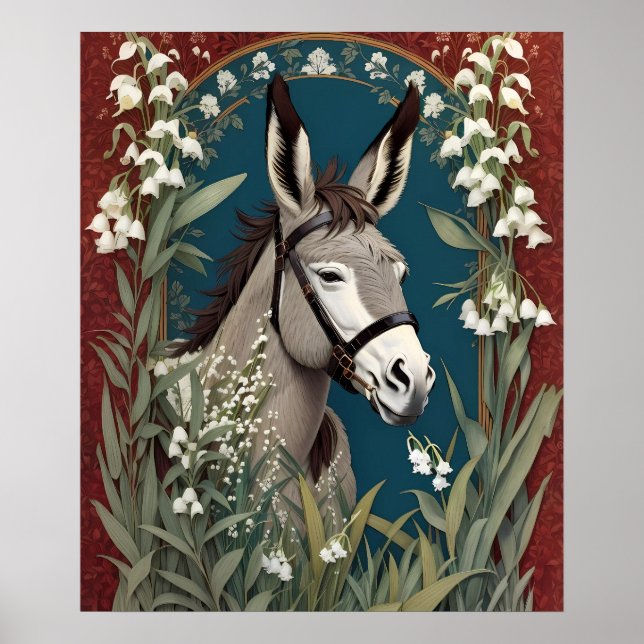Elegant Donkey och Lily The Valley Flowers Poster (Framsidan)