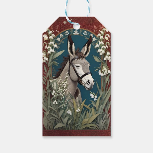 Elegant Donkey och Lily The Valley Flowers Presentetikett (Framsidan)