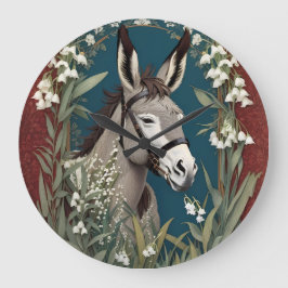 Elegant Donkey och Lily The Valley Flowers Stor Klocka
