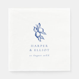 Elegant Doodle Blue Lemons Wedding Pappersservett
