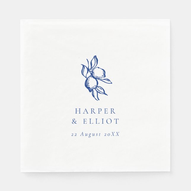 Elegant Doodle Blue Lemons Wedding Pappersservett (Framsidan)