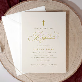 Elegant dop beige champagne script kors inbjudningar