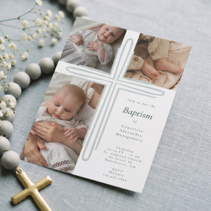 Elegant dop Dopfest Religiöst foto Kors Inbjudningar