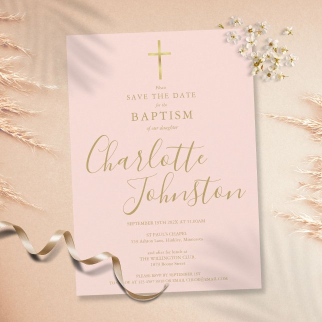 Elegant dop dopkeramik Guldskrift Rosapink Spara Datumet (Skapare uppladdad)