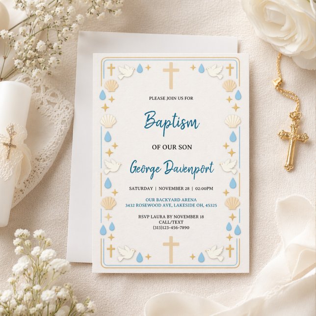 Elegant dop | Religiös barn dopfest Inbjudningar (Elegant Baptism | Religious Kids Christening Party Invitation
)