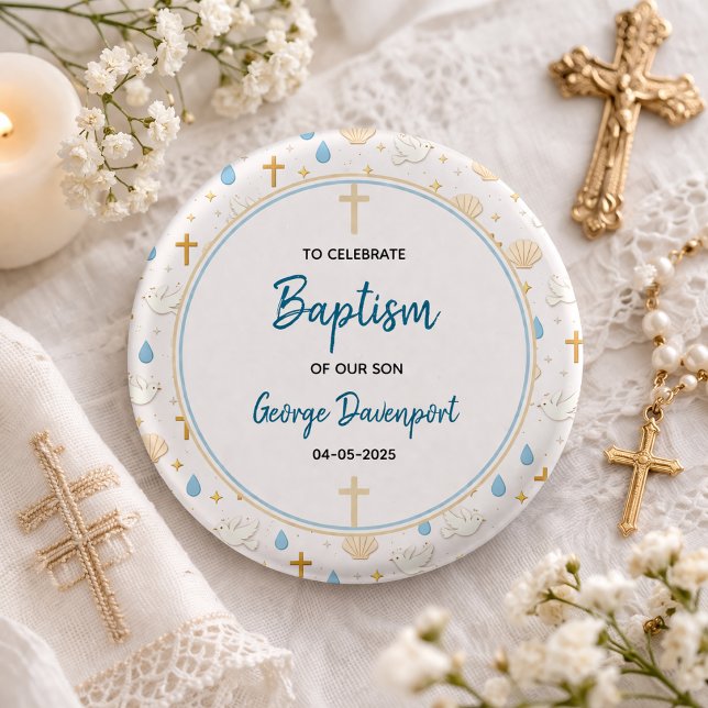 Elegant dop | Religiös barn dopfest Knapp (Elegant Baptism | Religious Kids Christening Party Button)