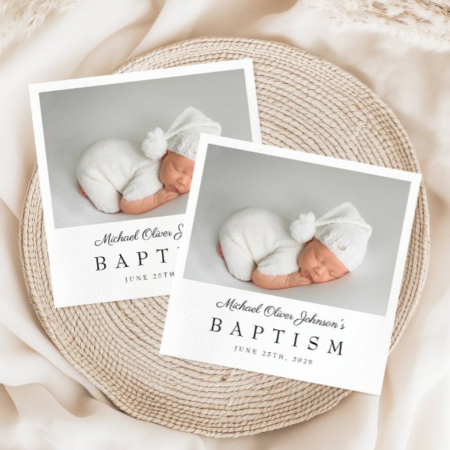 Elegant dopfotografering med text pappersservett (Elegant Script Photo Baptism Napkins)