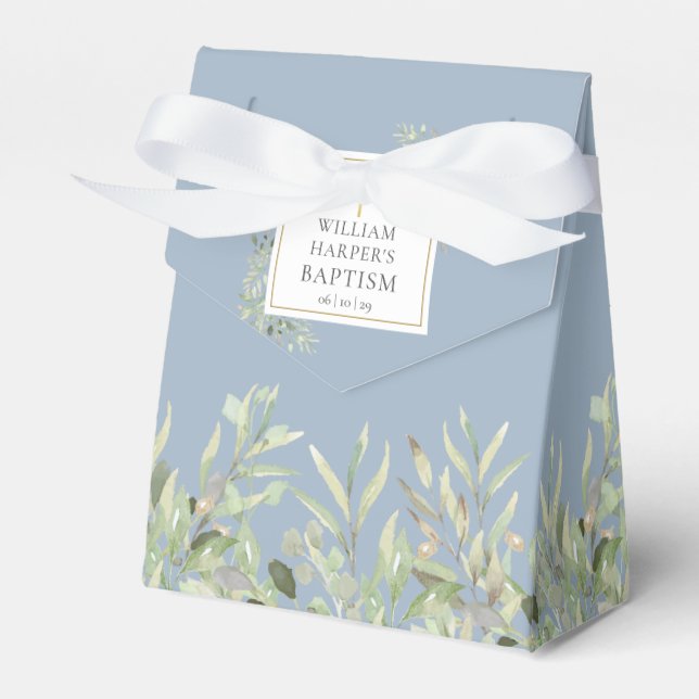 Elegant dopgrönska blad Stoftigt Blått Presentaskar (Framsidan Sidan)