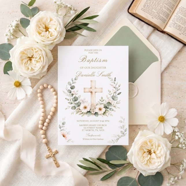 Elegant dopinvitation med akvarellkors inbjudningar (Skapare uppladdad)