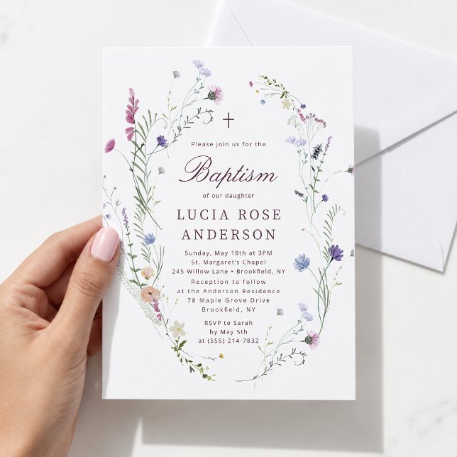 Elegant dopinvitation med vildblomma inbjudningar (Skapare uppladdad)