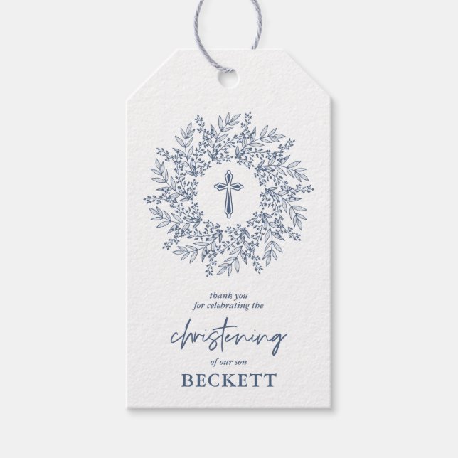 Elegant doppresent för pojke med Blått Kors Presentetikett (Framsidan)