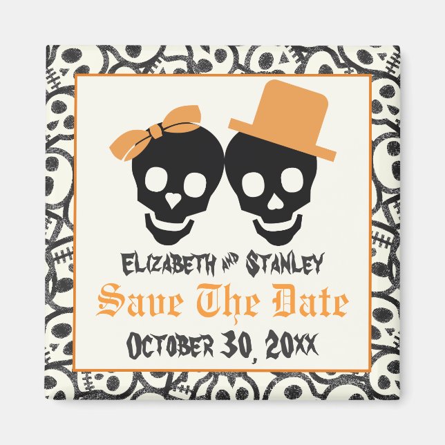 Elegant döskallars Halloween bröllop spara datum Magnet (Framsidan)
