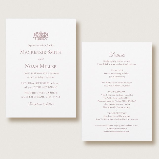 Elegant Double-sided Wedding Invitation Pink Inbjudningar (Skapare uppladdad)