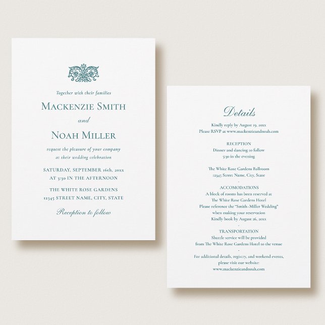 Elegant Double-sided Wedding Invitation Teal Inbjudningar (Skapare uppladdad)
