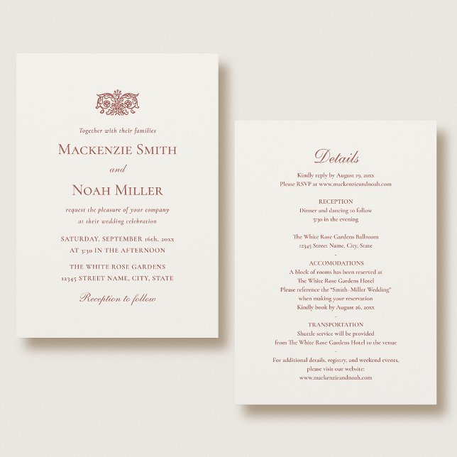 Elegant Double-sided Wedding Invitation Terracotta Inbjudningar (Skapare uppladdad)