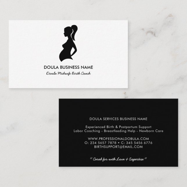 Elegant Doula Midfru Birth Coach Visitkort (Fram/baksida)