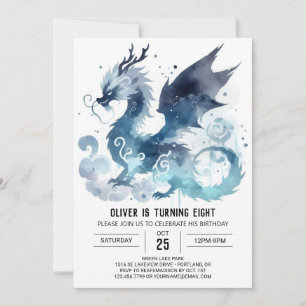 Elegant Dragon Birthday Printable Inbjudningar