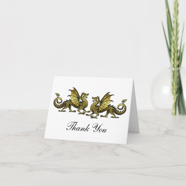 Elegant Dragon i Guld Tack för ditt kort (Framsida)