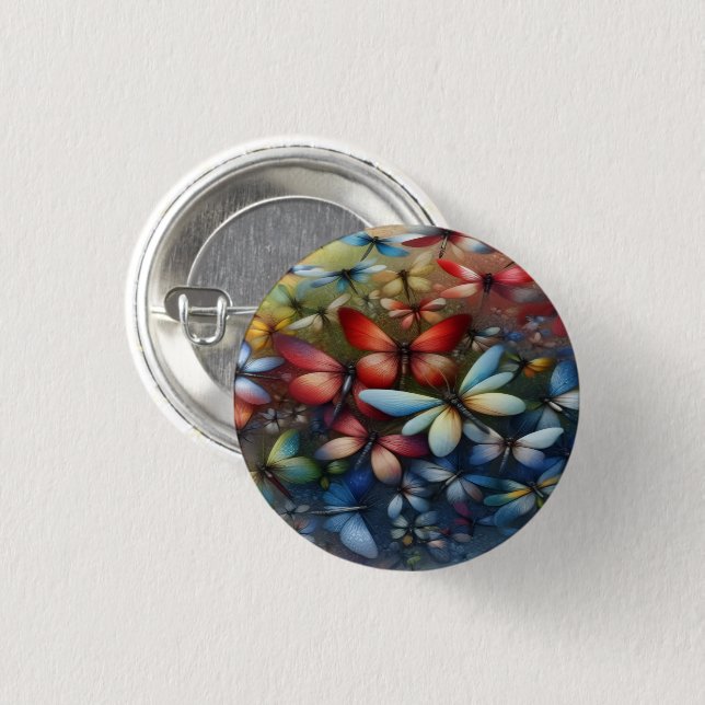 Elegant Dragonflies Button Knapp (Framsida & baksida)