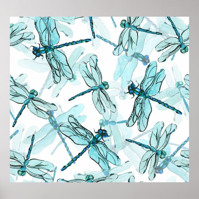 Elegant Dragonflies:  vattenfärg Poster (Framsidan)