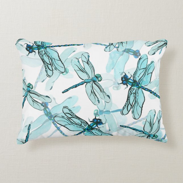 Elegant Dragonflies:  vattenfärg Prydnadskudde (Framsidan)