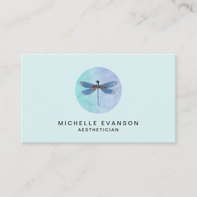 Elegant Dragonfly Logotyp Light Watercolor Visitkort (Framsida)