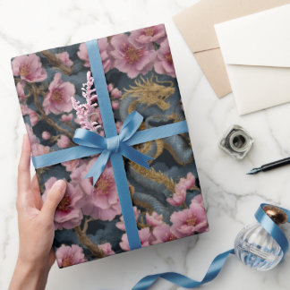 Elegant drake och rosa körsbärsblomfantasi presentpapper