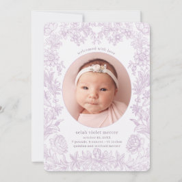 Elegant Drawn Blommigt Lavender Birth Meddelande