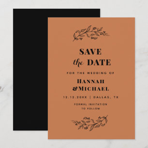 Elegant Drawn Botanical Terracotta Black Fall Mörk Spara Datumet