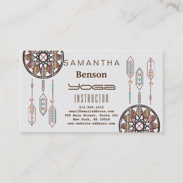 Elegant Dream Catcher Feathers Yoga Instructor Visitkort (Framsida)