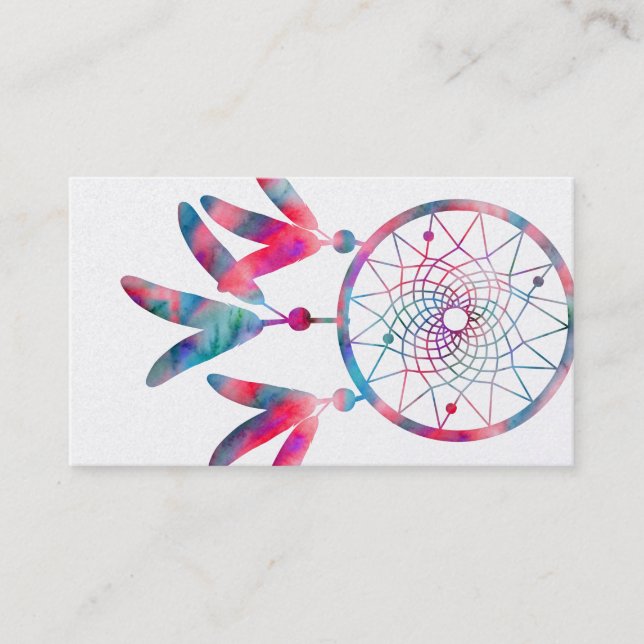 Elegant Dream Catcher Feathers Yoga Instructor Visitkort (Framsida)